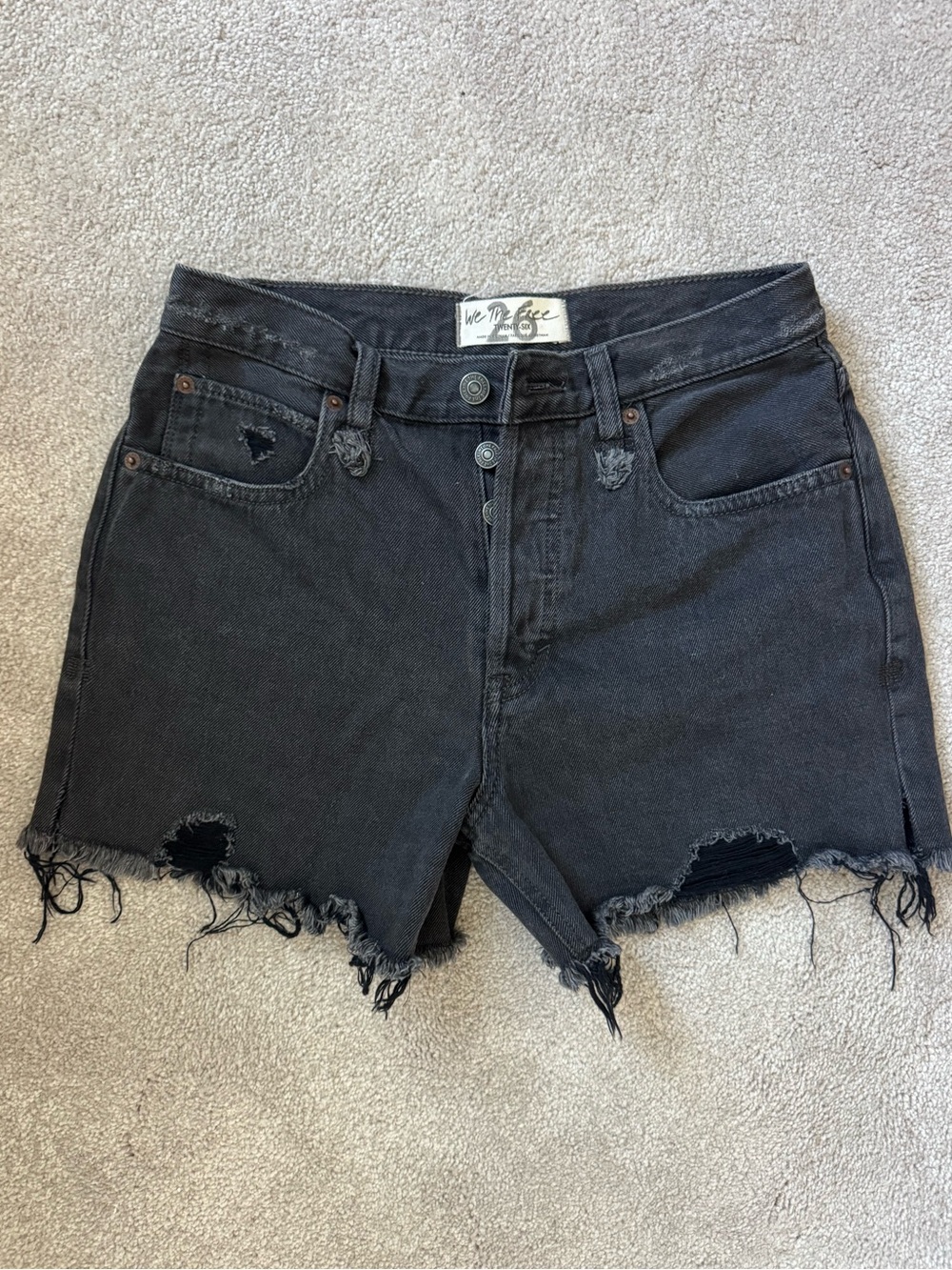 We The Free Black Frayed High-Rise Denim Shorts size 26